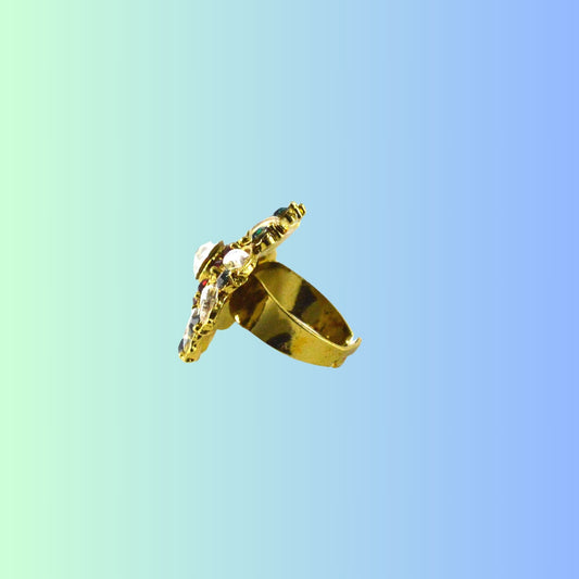 Stone Stud  Golden Brass Adjustable  Ring  (sku-rin80)
