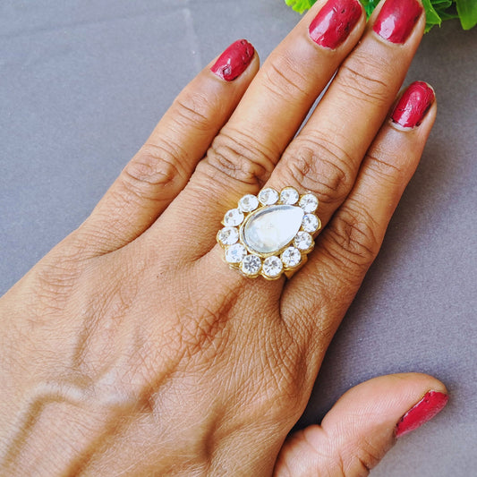 White Stone Stud  Brass Ring Pack Of-1 (sku-rins242)