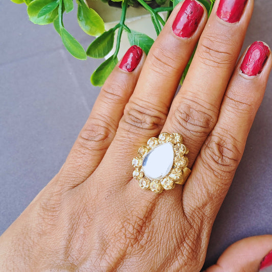 Golden Stone Stud  Brass Ring Pack Of-1 (sku-rins243)