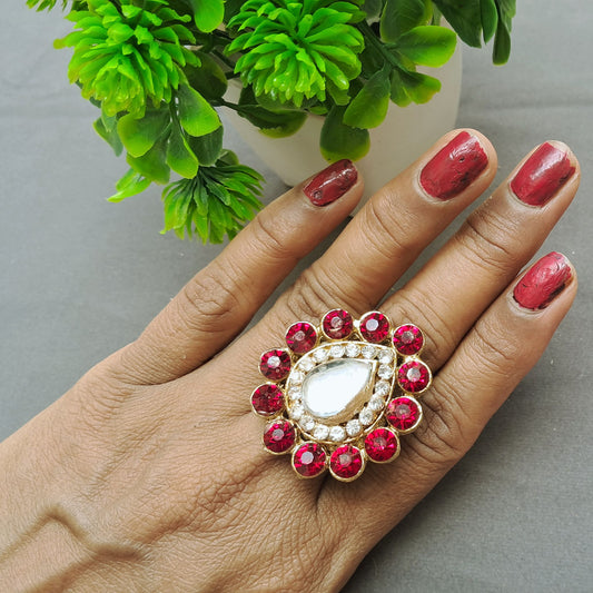 Red Stone Stud  Brass Ring Pack Of-1 (sku-rins245)