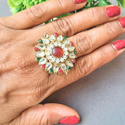 Golden Stone Stud  Brass Ring Pack Of-1 (sku-rins247)