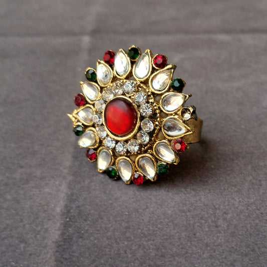 Golden Stone Stud  Brass Ring Pack Of-1 (sku-rins247)