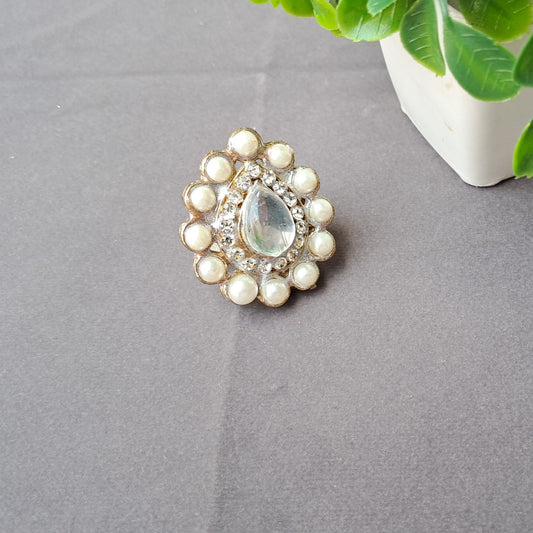 White Moti Stud Brass Ring Pack Of-1 (sku-rins248)