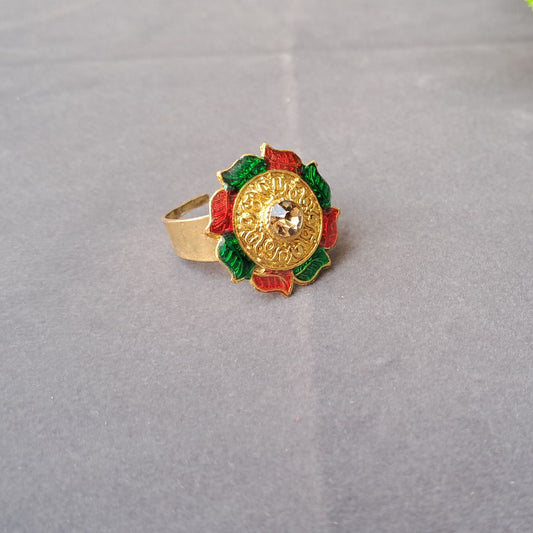 Golden Stone Stud  Brass Ring Pack Of-1 (sku-rins249)