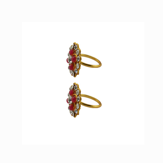 Golden  Brass Stone Stud Toe Ring  Size Free  Pack Of-2 (sku-toe26)