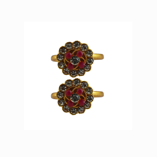 Golden  Brass Stone Stud Toe Ring  Size Free  Pack Of-2 (sku-toe26)