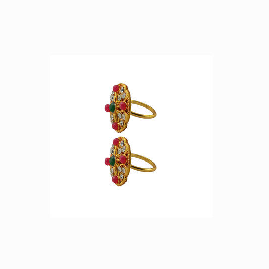 Golden  Brass Stone Stud Toe Ring  Size Free  Pack Of-2 (sku-toe27)