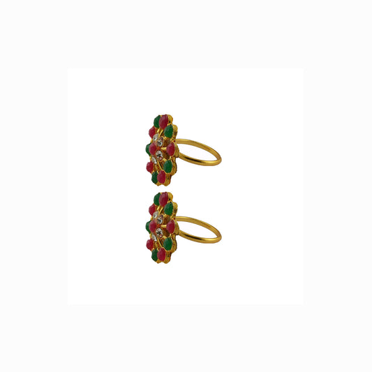 Golden  Brass Stone Stud Toe Ring  Size Free  Pack Of-2 (sku-toe28)