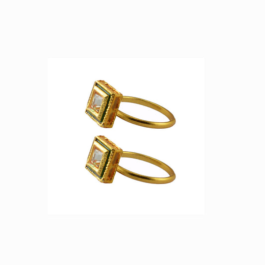Golden  Brass Stone Stud Toe Ring  Size Free  Pack Of-2 (sku-toe30)