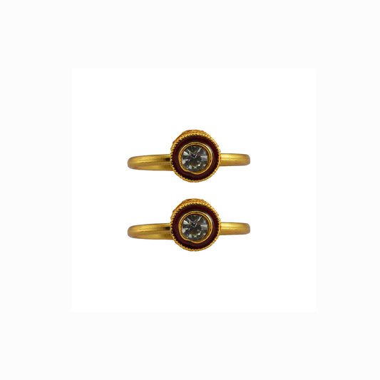Golden  Brass Stone Stud Toe Ring  Size Free  Pack Of-2 (sku-toe31)