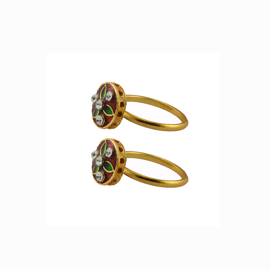 Golden  Brass Stone Stud Toe Ring  Size Free  Pack Of-2 (sku-toe32)