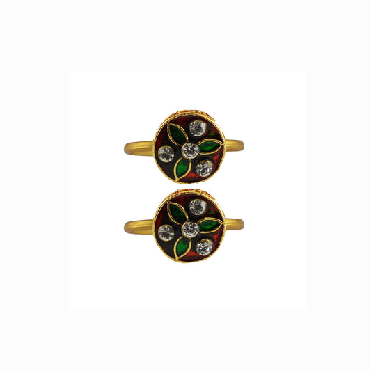 Golden  Brass Stone Stud Toe Ring  Size Free  Pack Of-2 (sku-toe32)