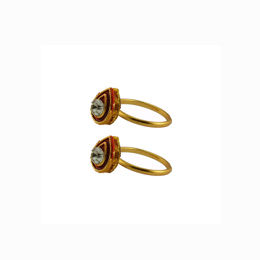 Golden  Brass Stone Stud Toe Ring  Size Free  Pack Of-2 (sku-toe33)