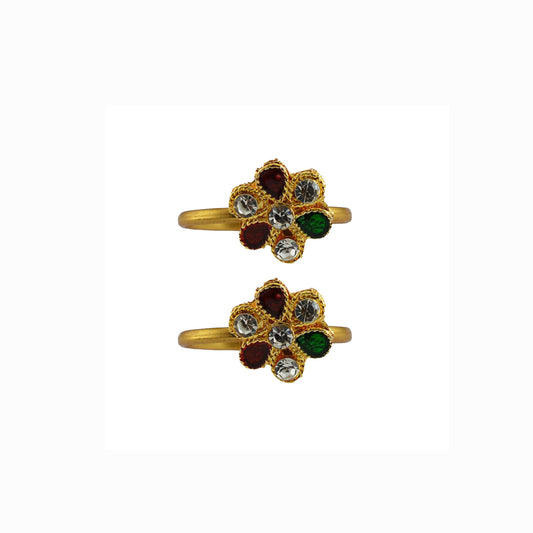 Golden  Brass Stone Stud Toe Ring  Size Free  Pack Of-2 (sku-toe34)