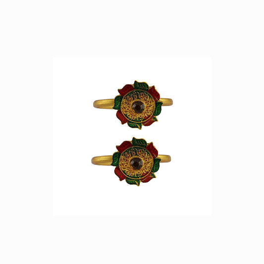 Golden  Brass Stone Stud Toe Ring  Size Free  Pack Of-2 (sku-toe36)