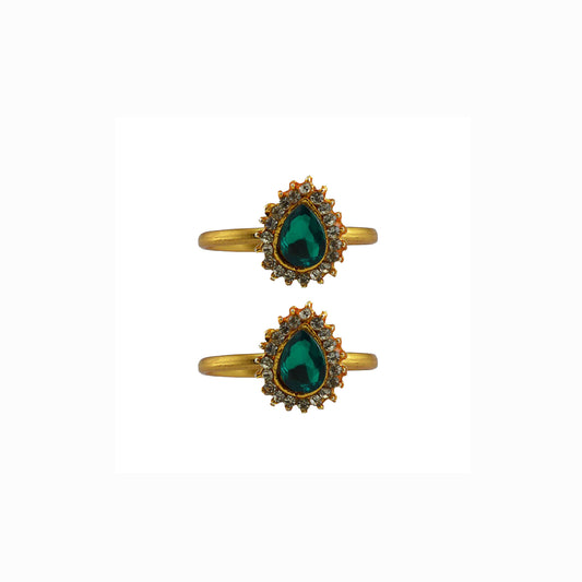 Golden  Brass Stone Stud Toe Ring  Size Free  Pack Of-2 (sku-toe37)