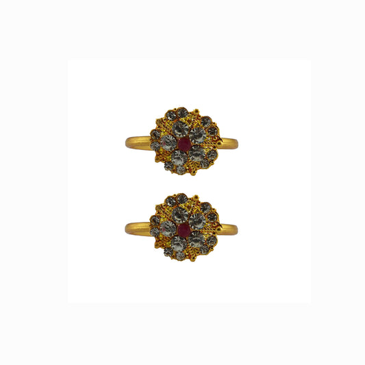 Golden  Brass Stone Stud Toe Ring  Size Free  Pack Of-2 (sku-toe39)