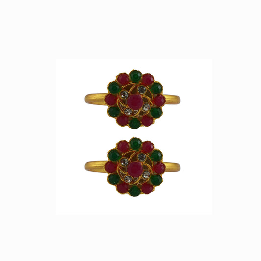 Golden  Brass Stone Stud Toe Ring  Size Free  Pack Of-2 (sku-toe41)