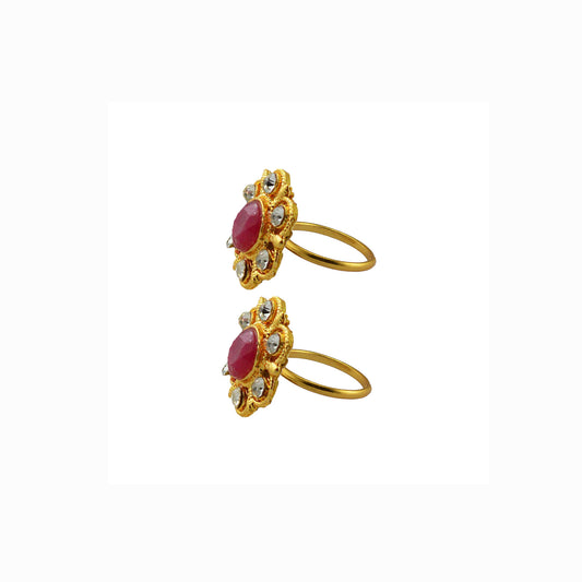 Golden  Brass Stone Stud Toe Ring  Size Free  Pack Of-2 (sku-toe43)