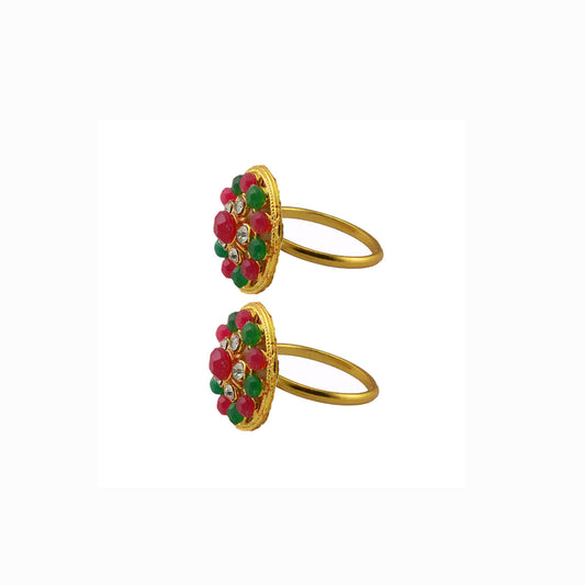 Golden  Brass Stone Stud Toe Ring  Size Free  Pack Of-2 (sku-toe44)