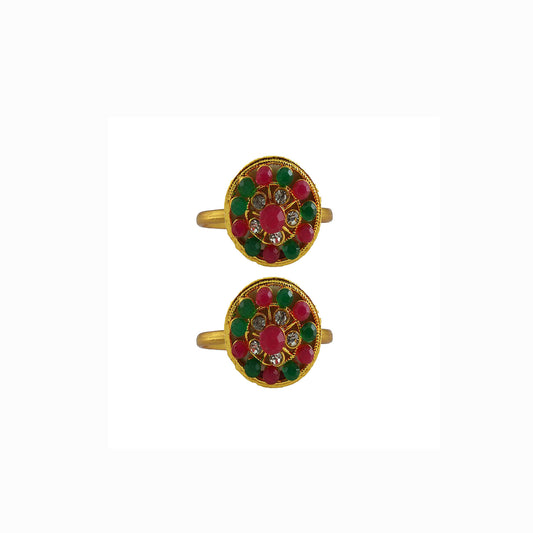 Golden  Brass Stone Stud Toe Ring  Size Free  Pack Of-2 (sku-toe44)