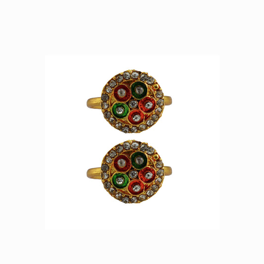 Golden  Brass Stone Stud Toe Ring  Size Free  Pack Of-2 (sku-toe46)