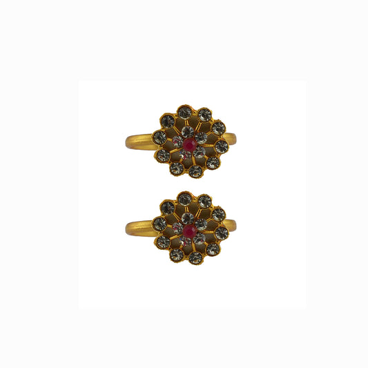 Golden  Brass Stone Stud Toe Ring  Size Free  Pack Of-2 (sku-toe49)