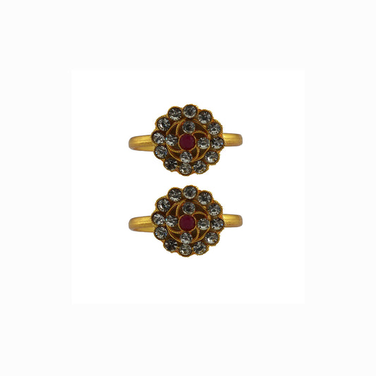 Golden  Brass Stone Stud Toe Ring  Size Free  Pack Of-2 (sku-toe50)
