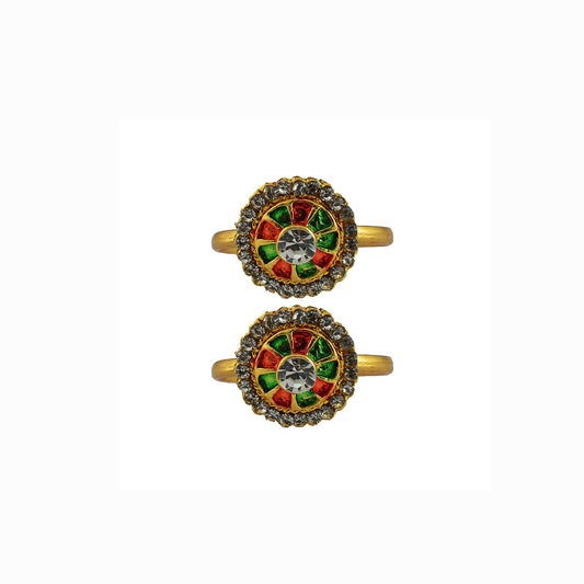 Golden  Brass Stone Stud Toe Ring  Size Free  Pack Of-2 (sku-toe51)