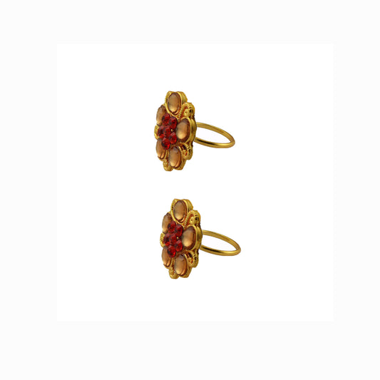 Golden  Brass Stone Stud Toe Ring  Size Free  Pack Of-2 (sku-toe52)