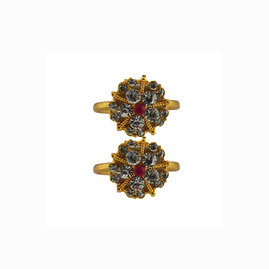 Golden  Brass Stone Stud Toe Ring  Size Free  Pack Of-2 (sku-toe53)