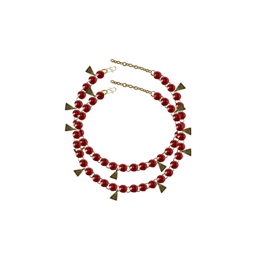Red Stone Stud-Gold Platted Brass Anklet (Pack Of  2)(sku-ank323)